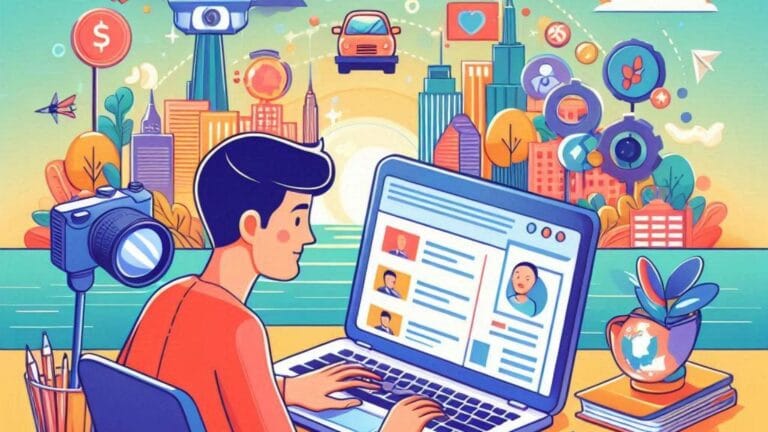 A remote worker using a laptop to find Social Media and part-time job opportunities online