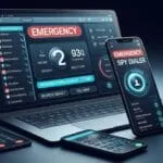 Spy Dialer free phone number lookup tool on laptop and mobile screen