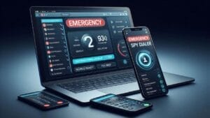 Spy Dialer free phone number lookup tool on laptop and mobile screen