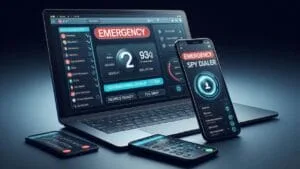 Spy Dialer free phone number lookup tool on laptop and mobile screen