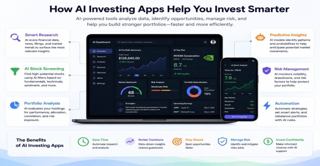 AI investing apps for stock analysis, portfolio management, and risk management